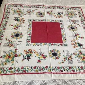 Vintage Table Cloth, 43X45 inches Colorful with few staines. Check Photos